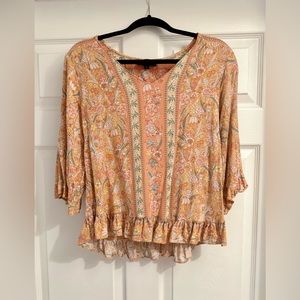 Cynthia Rowley XL Blouse (peach, orange, yellow, cream, light forest green)
